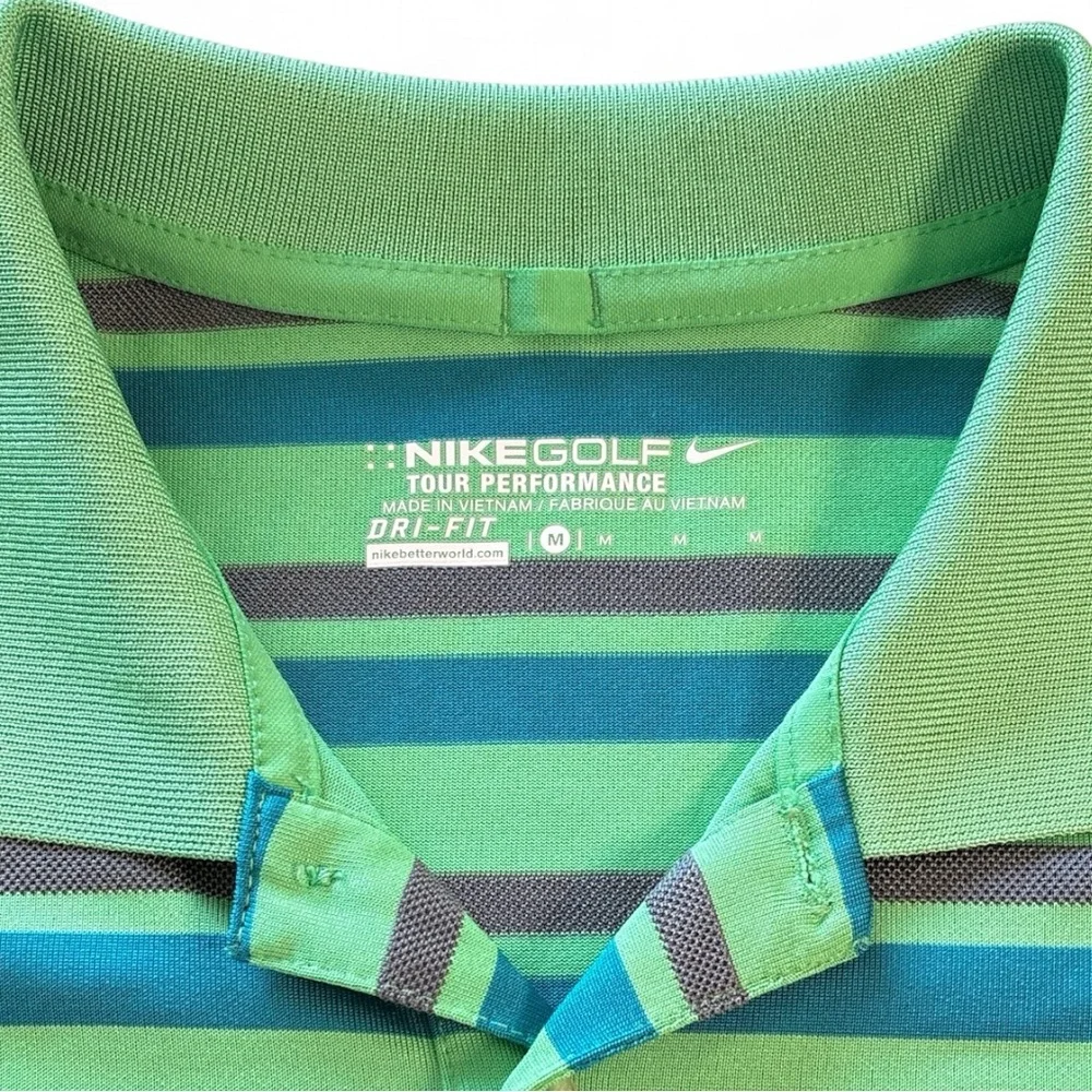 Men’s Nike Golf Tour Performance Green Blue Purple Striped Polo Shirt, Medium